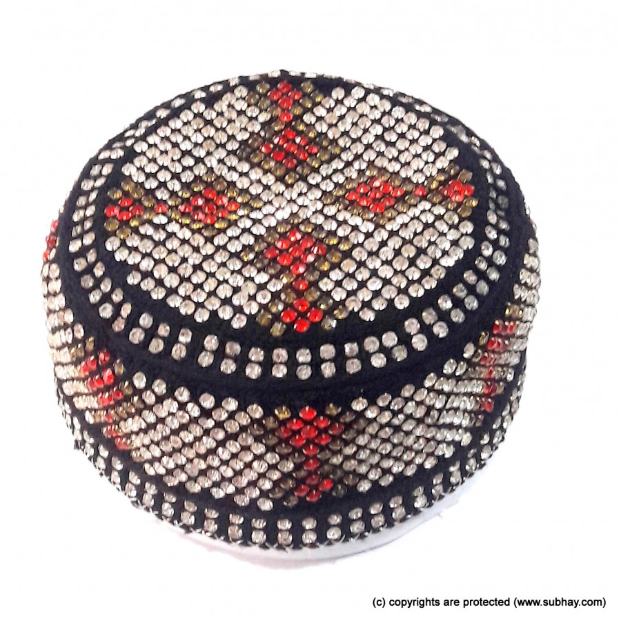 Multi Color Round Full Sindhi Nagina /  Zircon Cap or Topi MKC-806